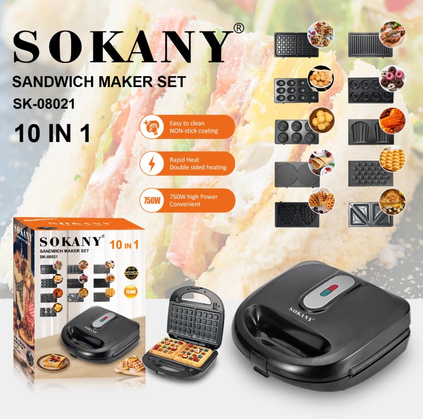 მულტიფუნქციური სენდვიჩის აპარატი Sokany SK-08021 10-1ში 2 მულტიფუნქციური სენდვიჩის აპარატი Sokany SK-08021 10-1ში - Image 2